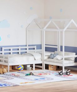 Set dnevnog kreveta i klupe s krovom bijeli 90x200 cm borovina
